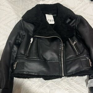 zara faux shearling motto short jacket.NWT
